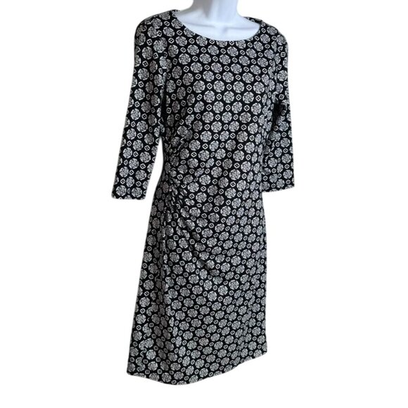 J McLaughlin Black White Gray‎ Geometric Medallion Print Ruched Dress Size S - Picture 3 of 12